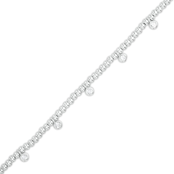 Cubic Zirconia Beaded Bracelet in Solid Sterling Silver - 7" + 1"