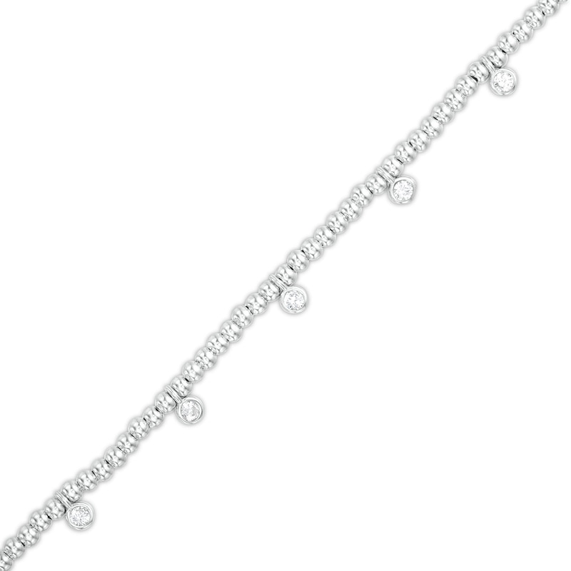 Cubic Zirconia Beaded Bracelet in Solid Sterling Silver - 7" + 1"