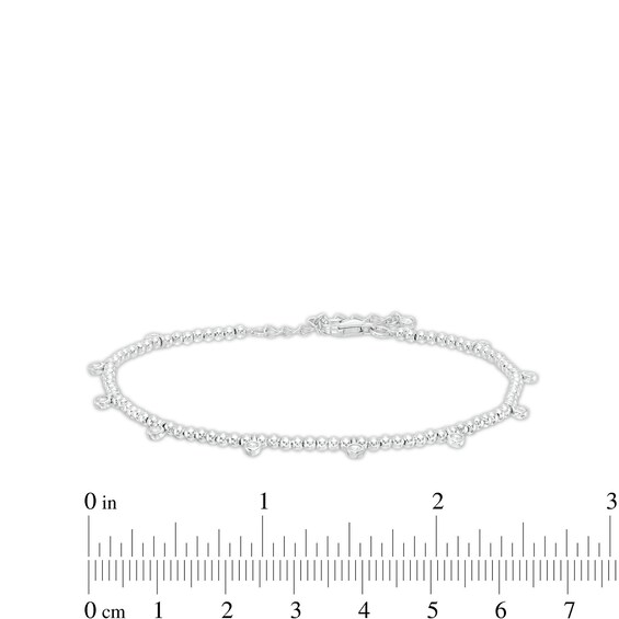 Cubic Zirconia Beaded Bracelet in Solid Sterling Silver - 7" + 1"