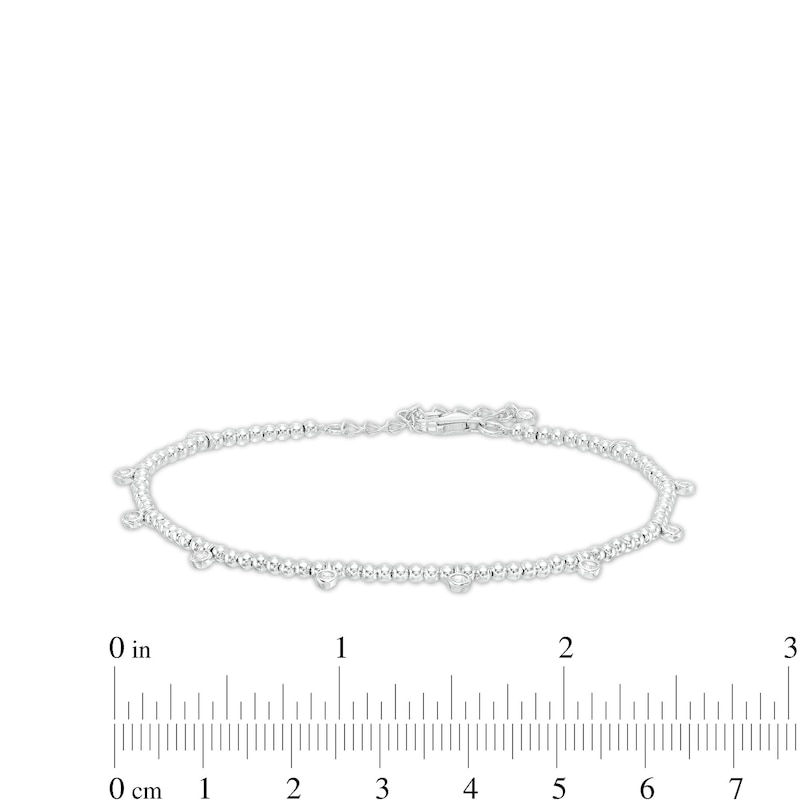 Cubic Zirconia Beaded Bracelet in Solid Sterling Silver - 7" + 1"