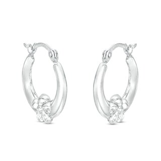 14mm Stamped Flower Hinged Hoop Earrings in Hollow Sterling Silver