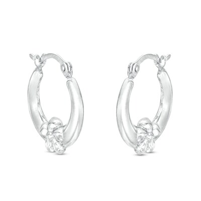 14mm Stamped Flower Hinged Hoop Earrings in Hollow Sterling Silver