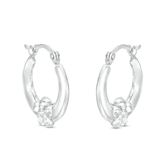 14mm Stamped Flower Hinged Hoop Earrings in Hollow Sterling Silver