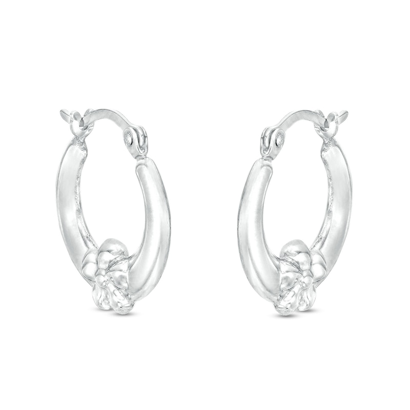 14mm Stamped Flower Hinged Hoop Earrings in Hollow Sterling Silver