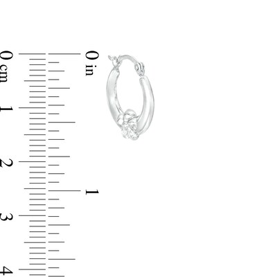 14mm Stamped Flower Hinged Hoop Earrings in Hollow Sterling Silver