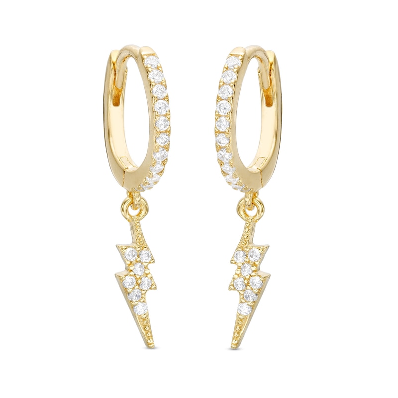 Main Image 1 of Cubic Zirconia Lightning Bolt Dangle Drop Earrings in Sterling Silver with 14K Gold Plate