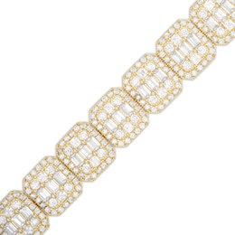 Baguette and Round Cubic Zirconia Cluster Octagonal Frame Bracelet in Solid Sterling Sliver with 14K Gold Plate - 8.3&quot;
