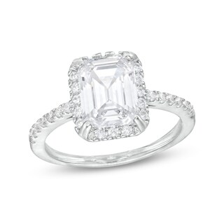 Sterling Silver CZ Halo Emerald Bridal Ring