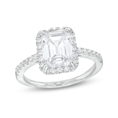 Sterling Silver CZ Halo Emerald Bridal Ring