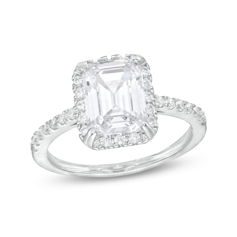 Sterling Silver CZ Halo Emerald Bridal Ring