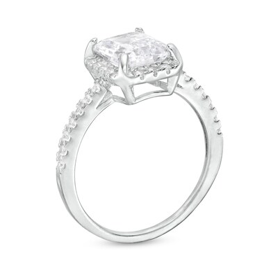 Sterling Silver CZ Halo Emerald Bridal Ring