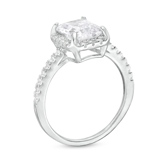Sterling Silver CZ Halo Emerald Bridal Ring