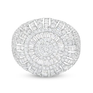 ​​​​​​​Solid Sterling Silver Round and Baguette CZ Composite Ring - Size 10.5