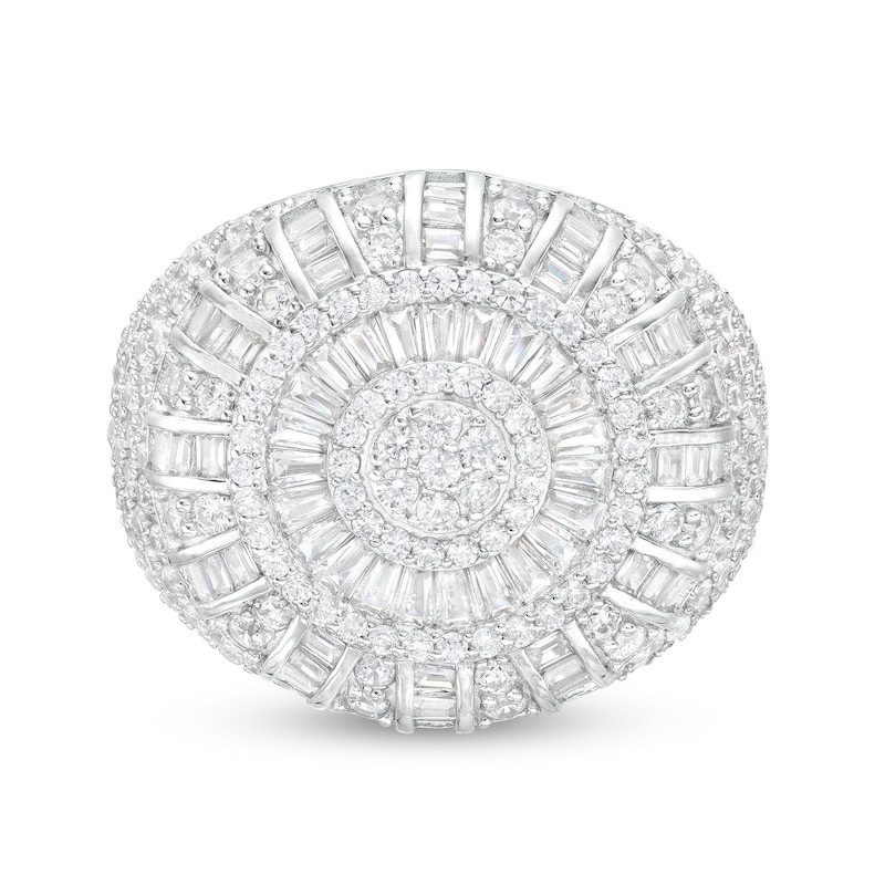 Solid Sterling Silver Round and Baguette CZ Composite Ring - Size 10.5