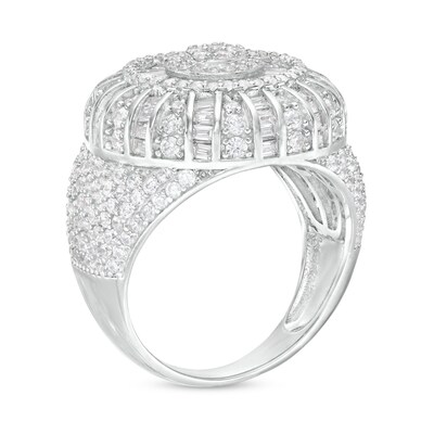 ​​​​​​​Solid Sterling Silver Round and Baguette CZ Composite Ring - Size 10.5