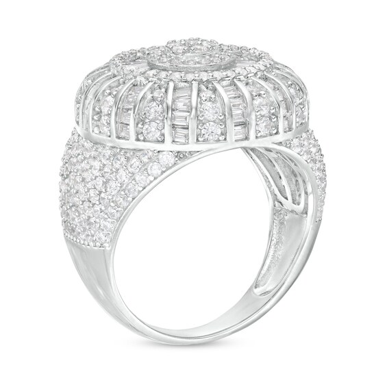 ​​​​​​​Solid Sterling Silver Round and Baguette CZ Composite Ring - Size 10.5