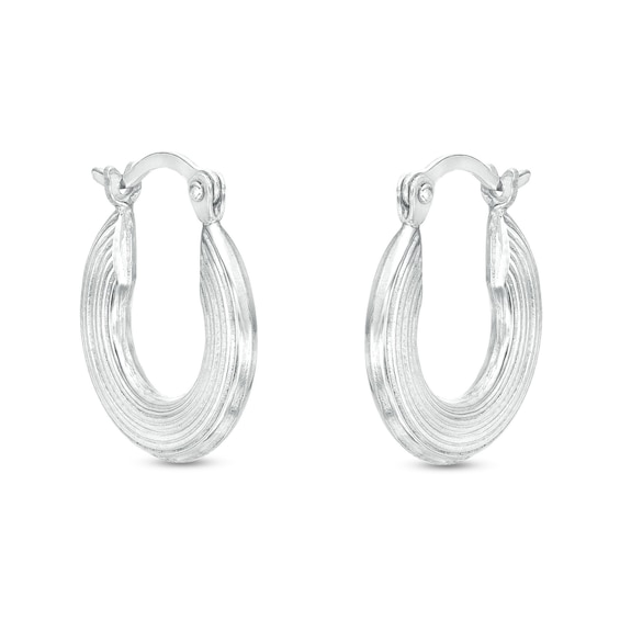 14mm Textured Hinged Hoop Earrings in Hollow Sterling Silver