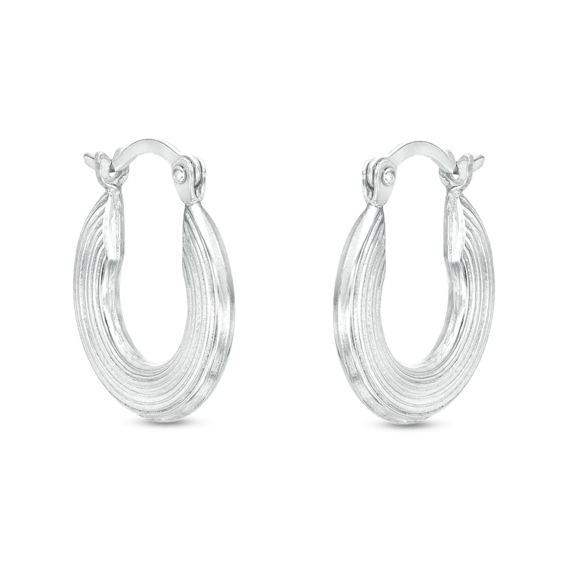 14mm Textured Hinged Hoop Earrings in Hollow Sterling Silver