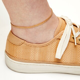 10K Hollow Gold Curb Chain Anklet - 10"