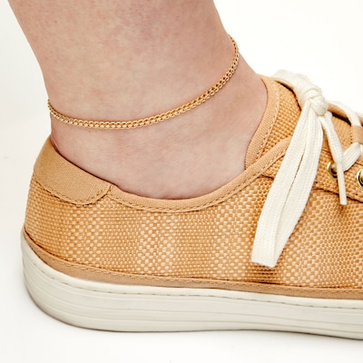 10K Hollow Gold Curb Chain Anklet - 10"