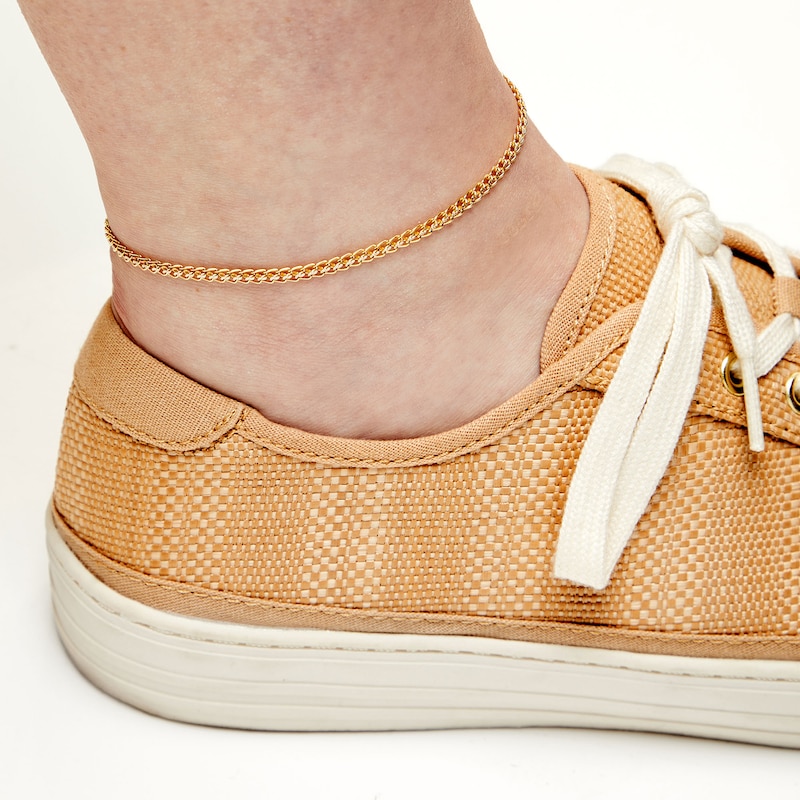 Main Image 2 of 10K Hollow Gold Curb Chain Anklet - 10"
