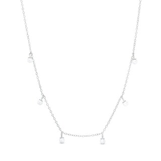 Sterling Silver Simulated Pearl Dangle Necklace - 17" + 1"