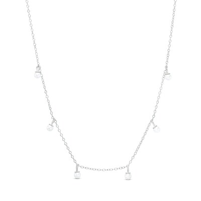 Sterling Silver Simulated Pearl Dangle Necklace - 17" + 1"