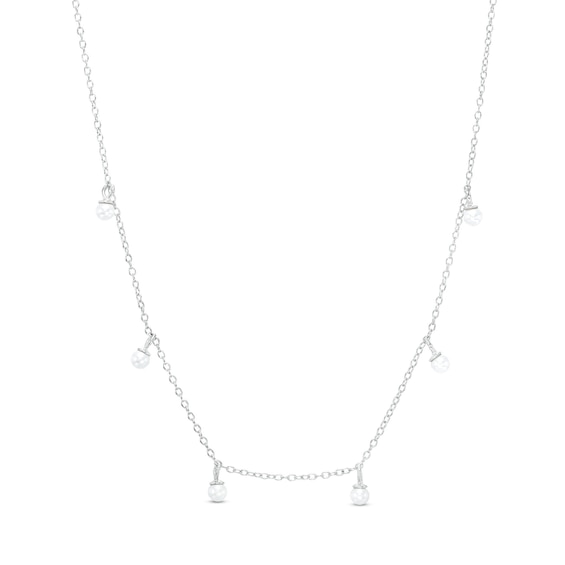 Simulated Pearl Dangle Necklace in Solid Sterling Silver - 17" + 1"