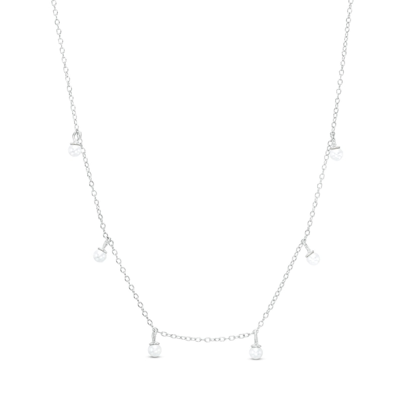 Simulated Pearl Dangle Necklace in Solid Sterling Silver - 17" + 1"