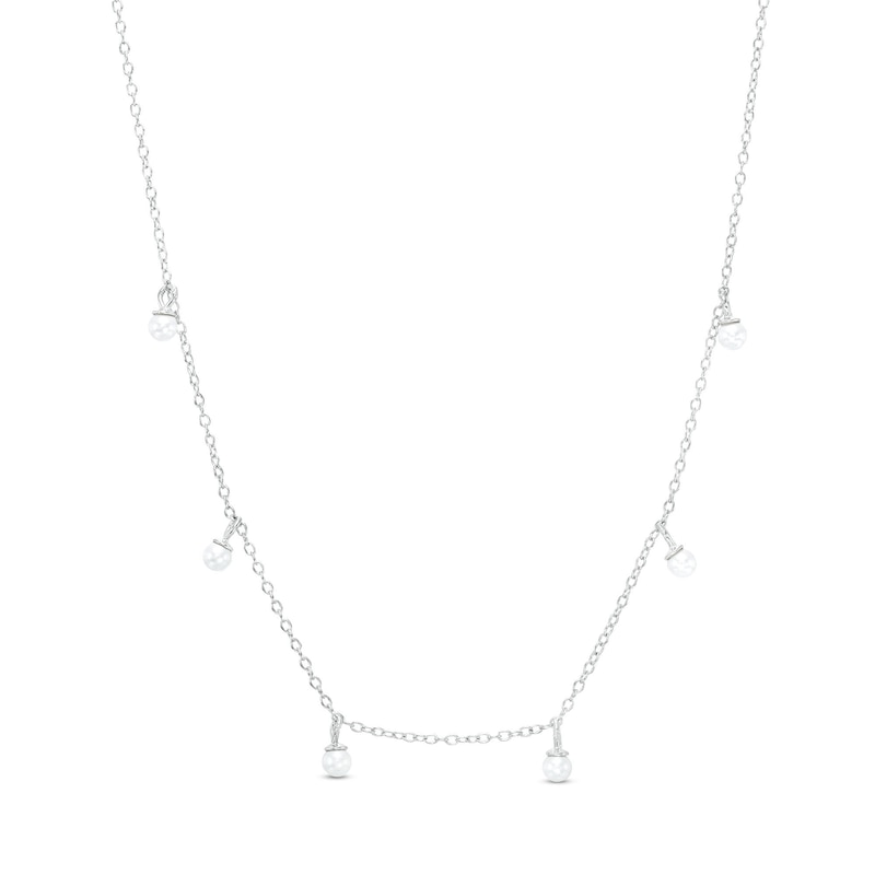 Sterling Silver Simulated Pearl Dangle Necklace - 17" + 1"