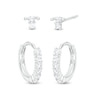 Thumbnail Image 1 of Cubic Zirconia Cluster Post and Pavé Huggie Hoop in Solid Sterling Silver