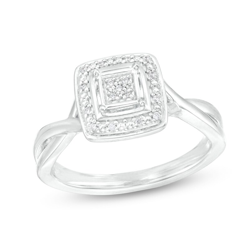 ​​​​​​​1/20 CT. T.W. Diamond Halo Twist Shank Ring in Sterling Silver