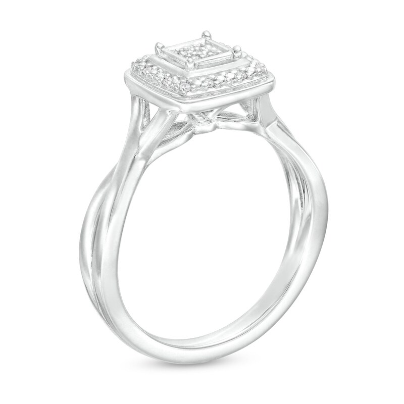 ​​​​​​​1/20 CT. T.W. Diamond Halo Twist Shank Ring in Sterling Silver