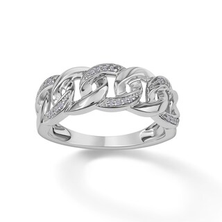 Sterling Silver ​​​​​​​1/20 CT. T.W. Diamond Cuban Link Ring