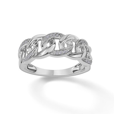 Sterling Silver ​​​​​​​1/20 CT. T.W. Diamond Cuban Link Ring