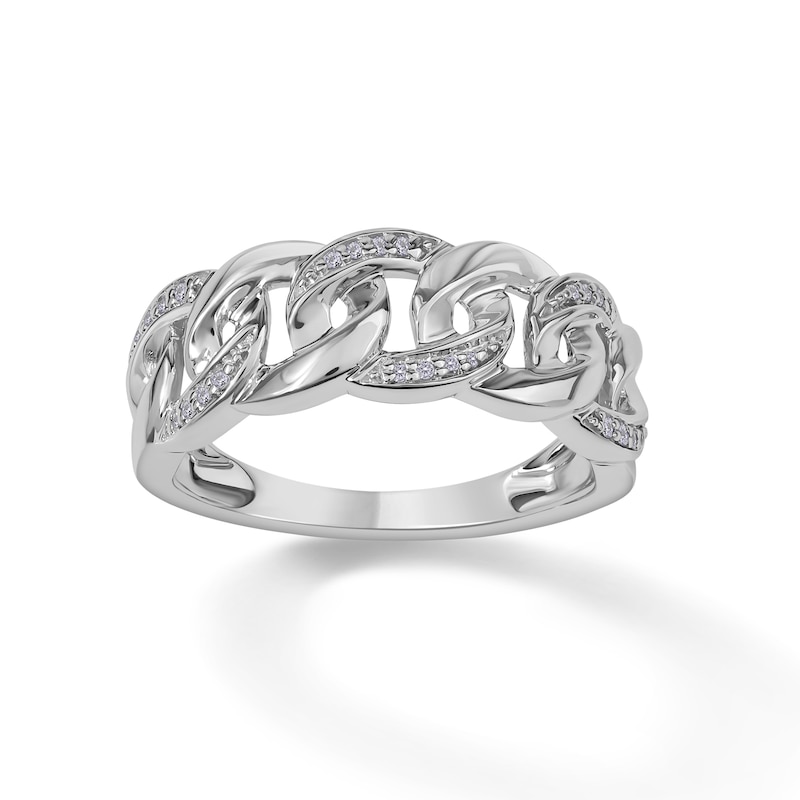 Sterling Silver 1/20 CT. T.W. Diamond Cuban Link Ring