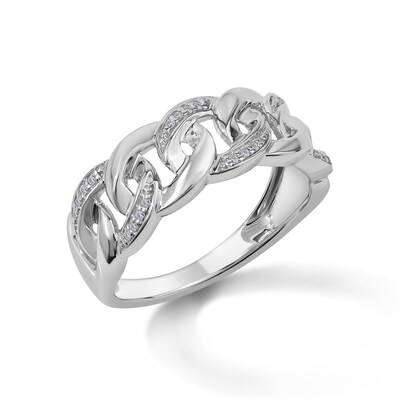 Sterling Silver ​​​​​​​1/20 CT. T.W. Diamond Cuban Link Ring