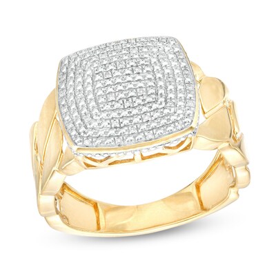 14K Gold Plate 1/20 CT. T.W. Diamond Cushion Cuban Ring