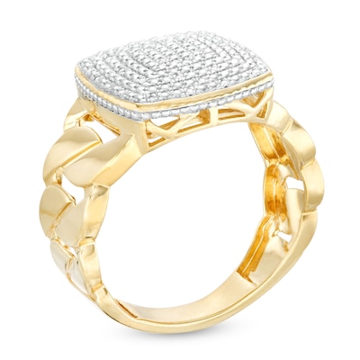 14K Gold Plate 1/20 CT. T.W. Diamond Cushion Cuban Ring