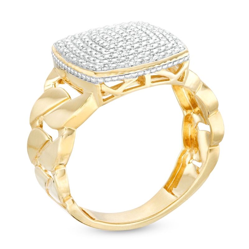Main Image 2 of 14K Gold Plate 1/20 CT. T.W. Diamond Cushion Cuban Ring