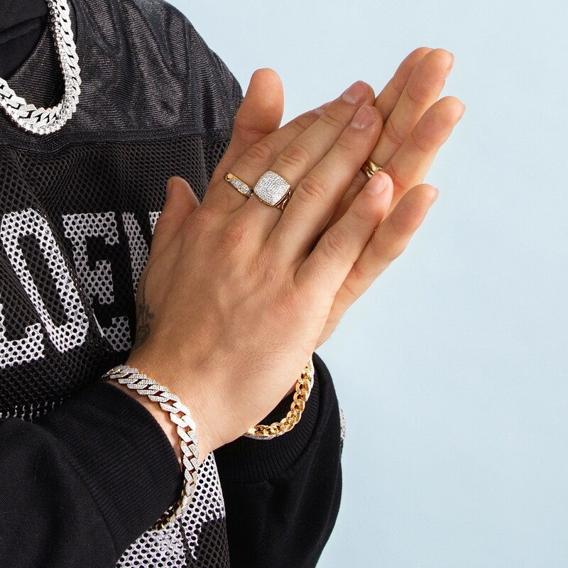 14K Gold Plate 1/20 CT. T.W. Diamond Cushion Cuban Ring