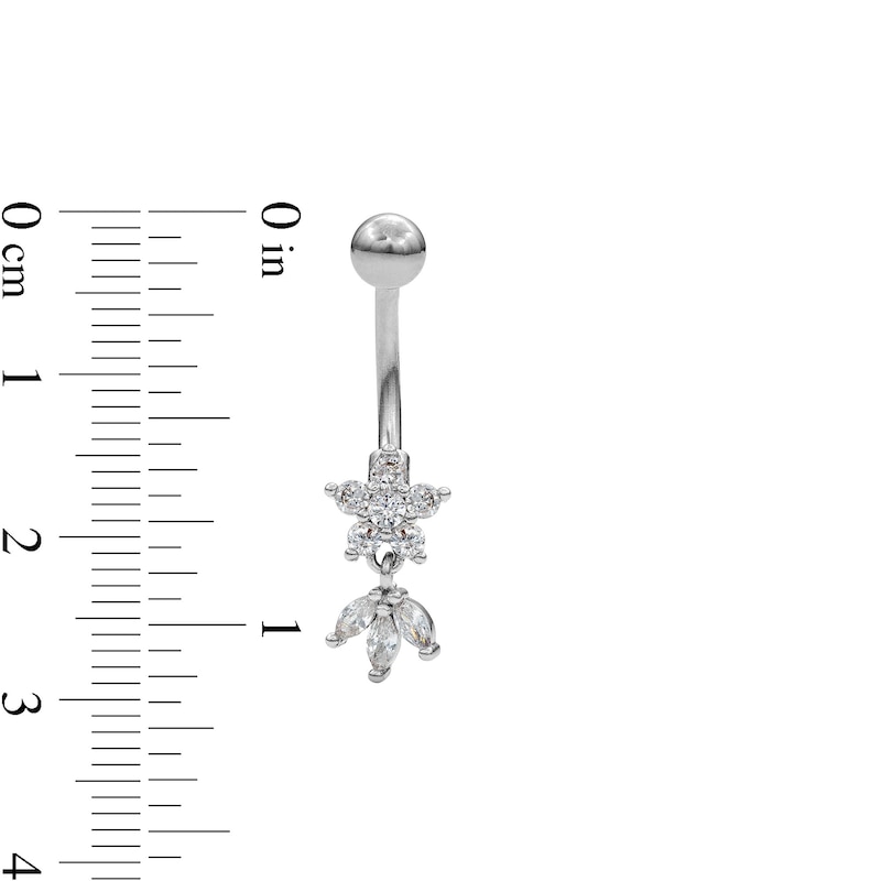 Stainless Steel CZ Lotus Flower Dangle Belly Button Ring - 14G 7/16"