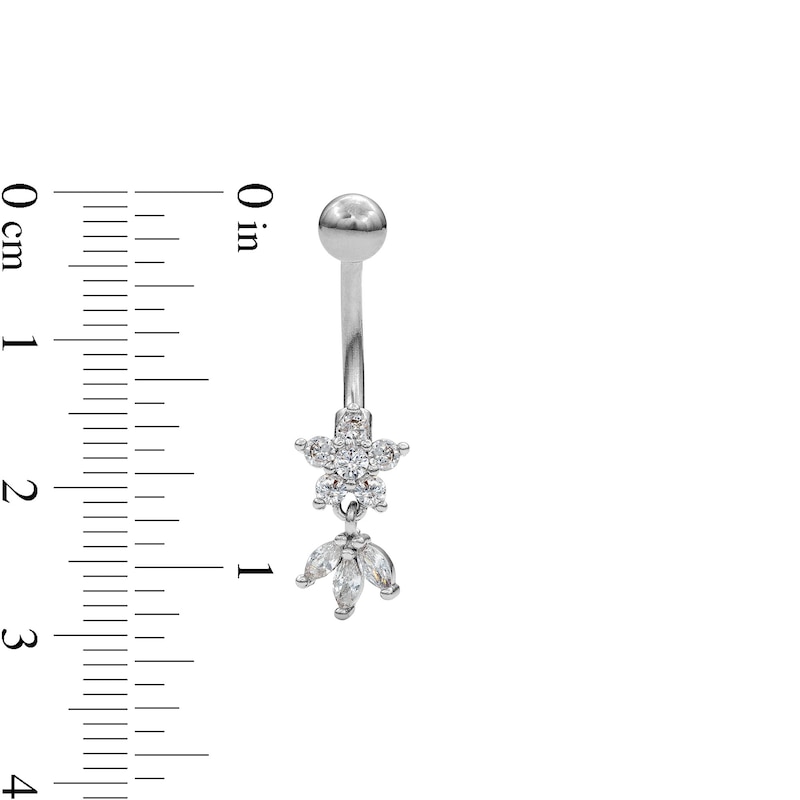 Main Image 2 of Stainless Steel CZ Lotus Flower Dangle Belly Button Ring - 14G 7/16"