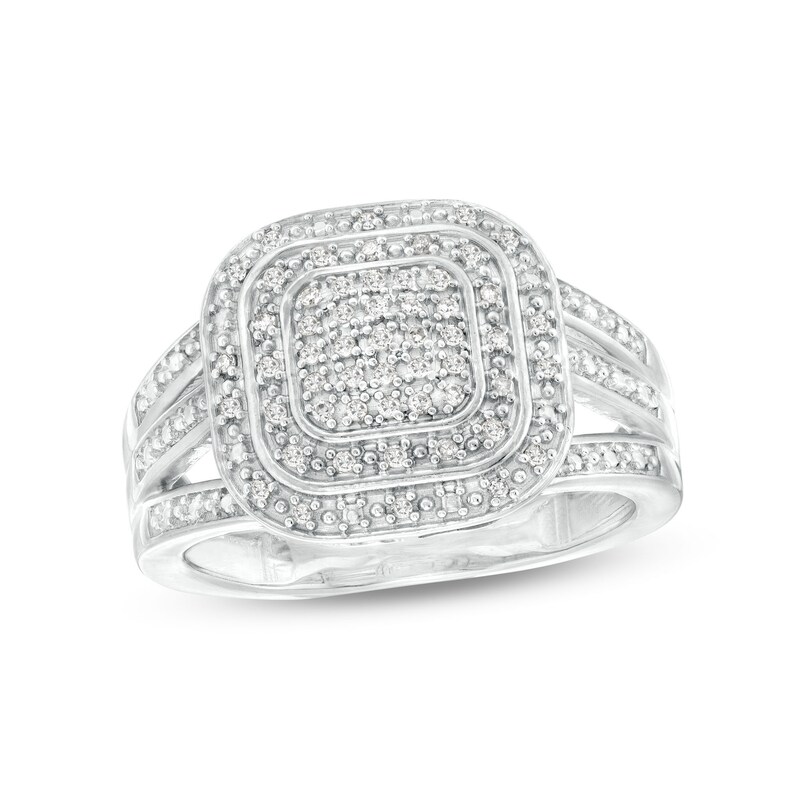​​​​​​​1/6 CT. T.W. Diamond Double Halo Triple Shank Ring in Sterling Silver