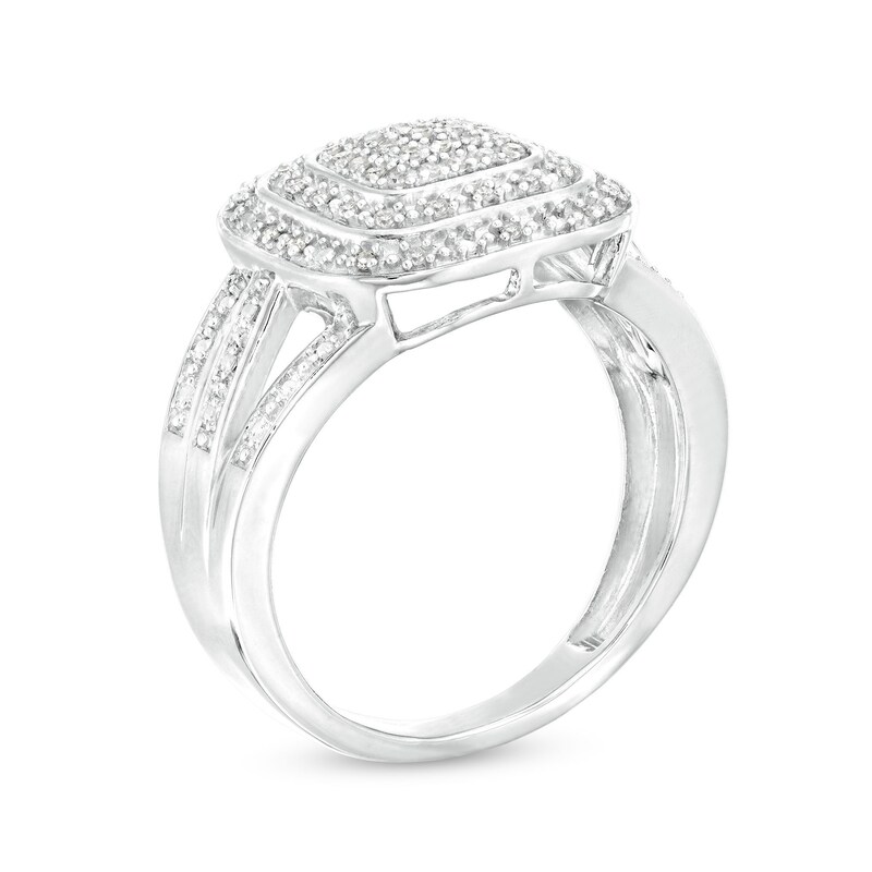 ​​​​​​​1/6 CT. T.W. Diamond Double Halo Triple Shank Ring in Sterling Silver