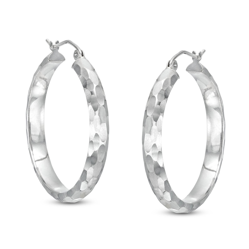 Main Image 1 of Diamond-Cut Hoop Earrings in Hollow Sterling Silver
