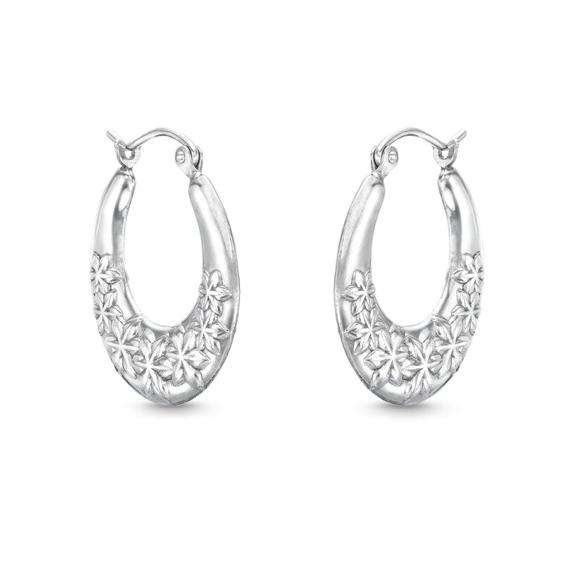 Main Image 1 of Flower Hoop Earrings in Hollow Sterling Silver