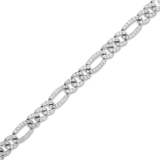 Sterling Silver CZ Pavé Figaro Link Chain Anklet - 10"
