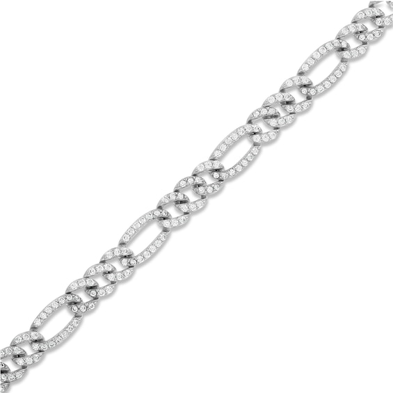 Sterling Silver CZ Pavé Figaro Link Chain Anklet - 10"