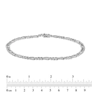 Sterling Silver CZ Pavé Figaro Link Chain Anklet - 10"